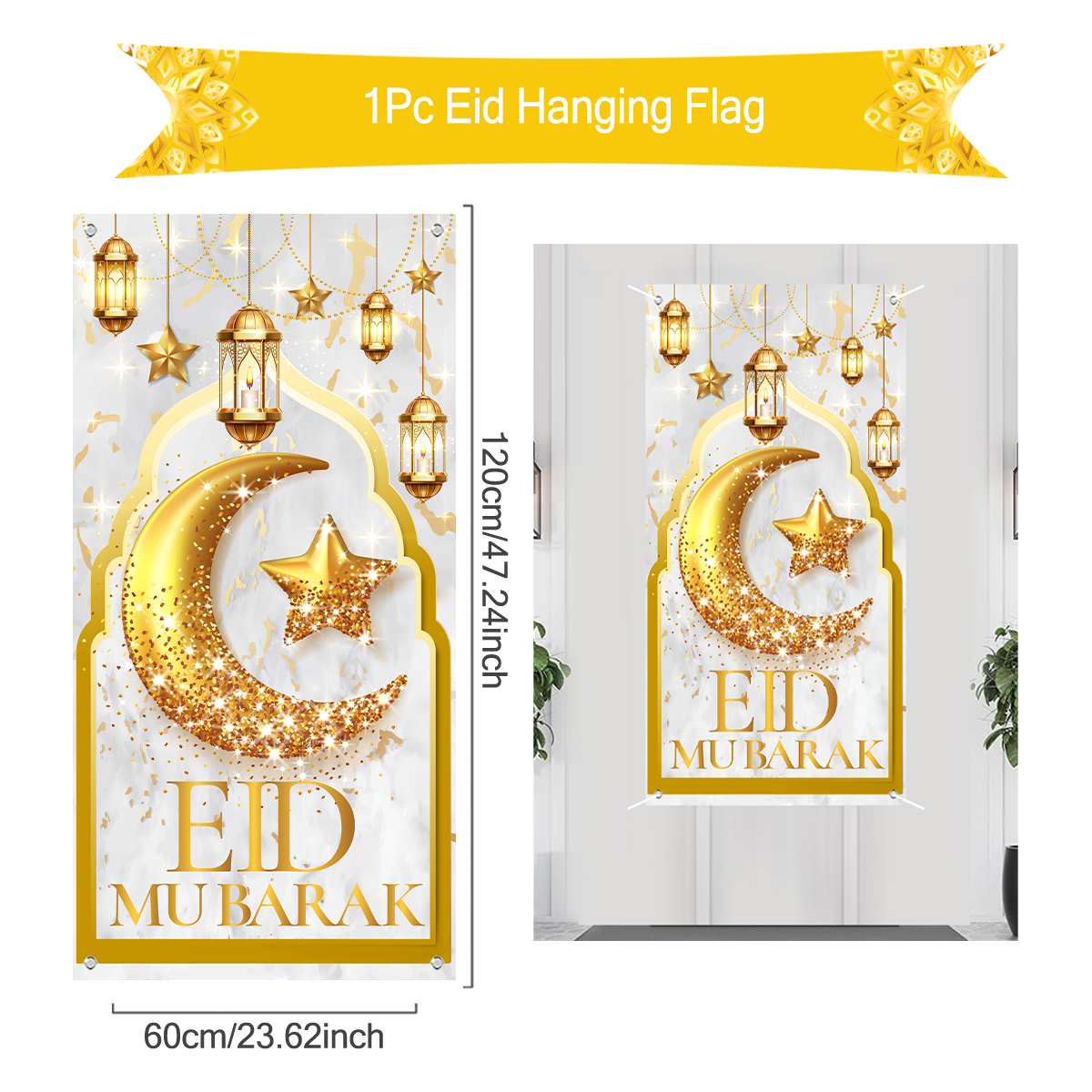 Eid Mubarak Decoration Hanging Flag Ramadan For Home Door Islamic Muslim Party Decor Ramadan Kareem Banner Eid Al-Fitr: army green