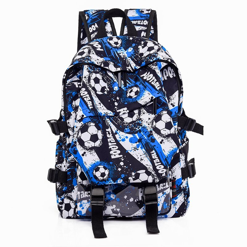 Impressão de futebol oxford mochilas para homens adolescentes meninos grande espaçoso estudante escola saco de viagem portátil mochila livro h47cm: Azul / 30X16X47cm