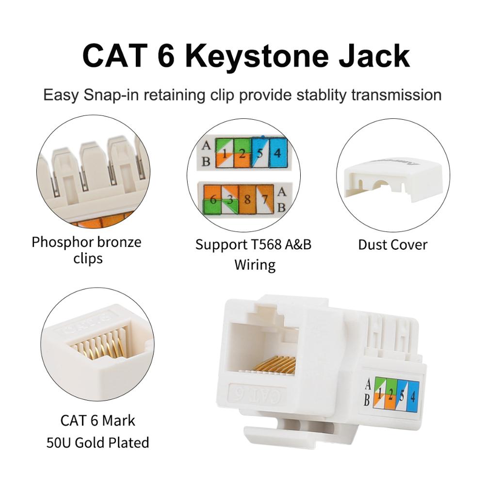 CAT6 Keystone Jack,AMPCOM Snap-in RJ45 Punch-Down Cat.6 Keystone Module Adapter 100/1000 Mbps |UTP|Compatible with CAT.6/CAT.5e