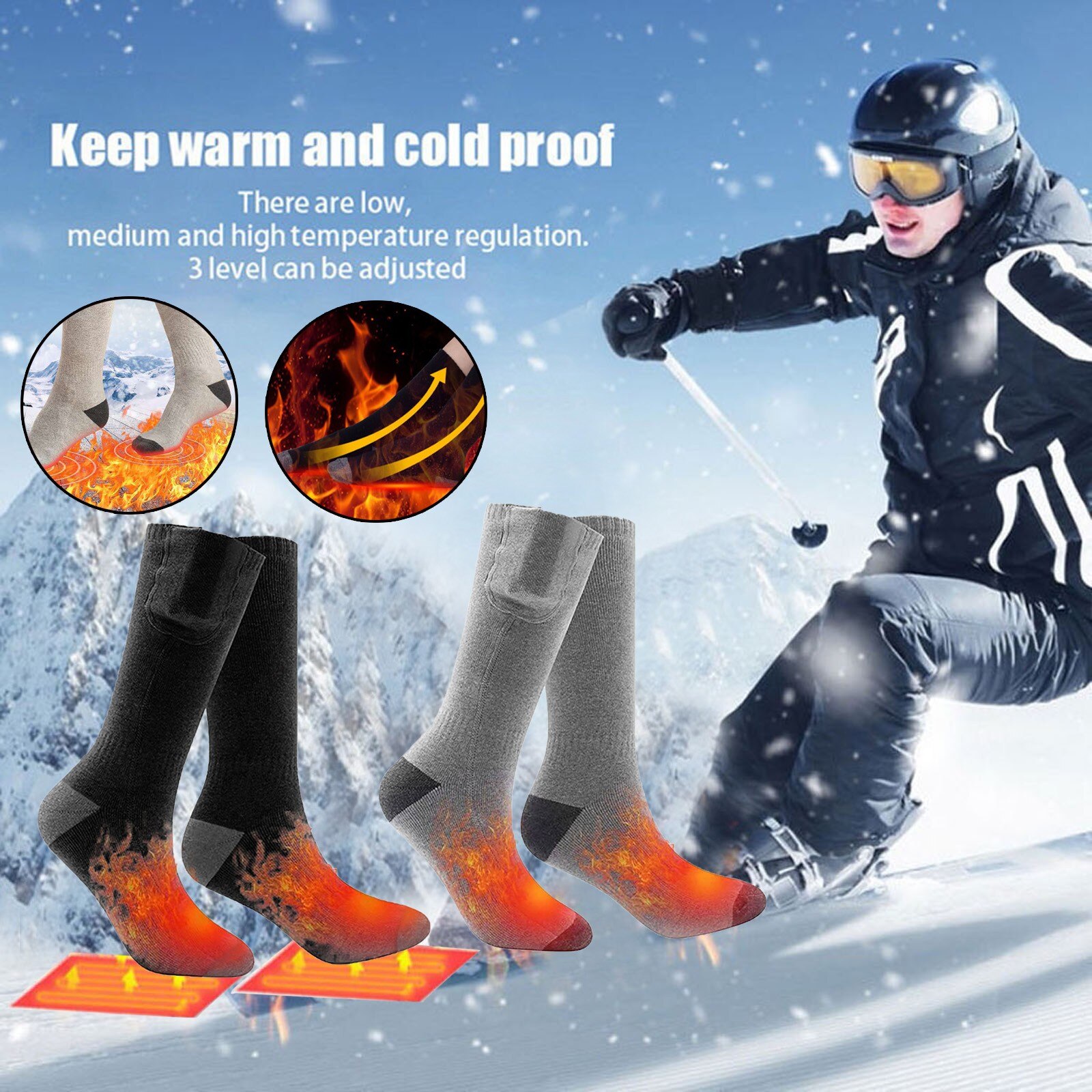 Winter 3.7V Batterij Oplaadbare Elektrische Verwarmde Sokken Met Elastische Gezondheid Voeten Warmer Thermische Sokken Voor Ski Outdoor Sport