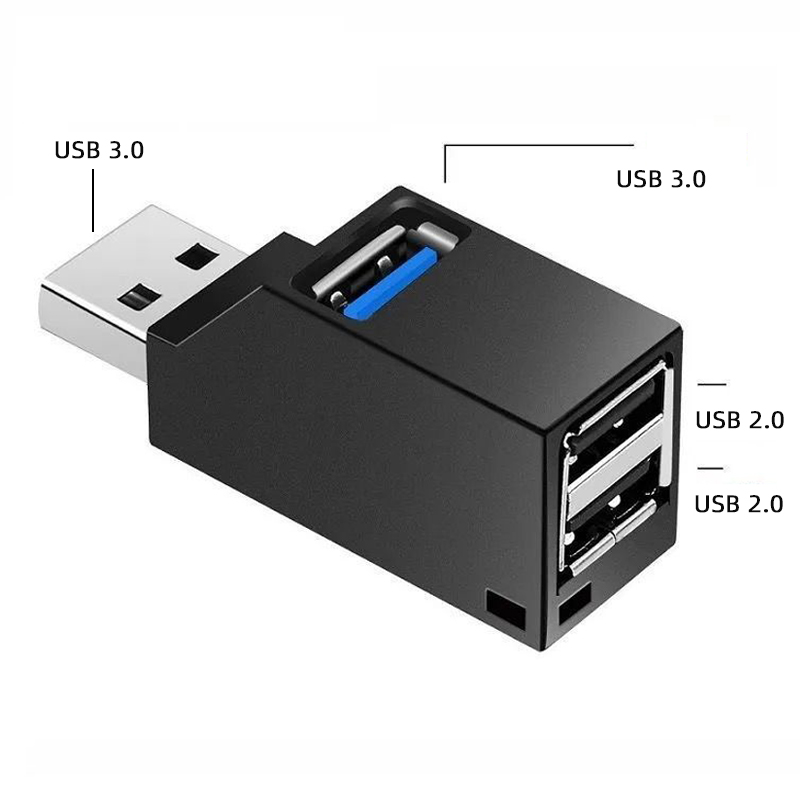 USB Hub USB 3.0 Hub 2.0 Multi USB Splitter Adapter Mini 3 Poorten Hoge Snelheid 3 Hab usb3.0 HUB Poort USB-Hub Expander Voor PC: Black
