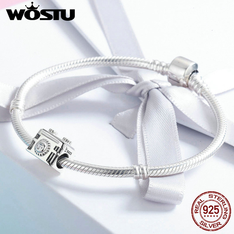 WOSTU 100% 925 Sterling Silver Vintage Camera Memory Box Charm fit Charm Bracelet Bangle DIY Jewelry CQC516