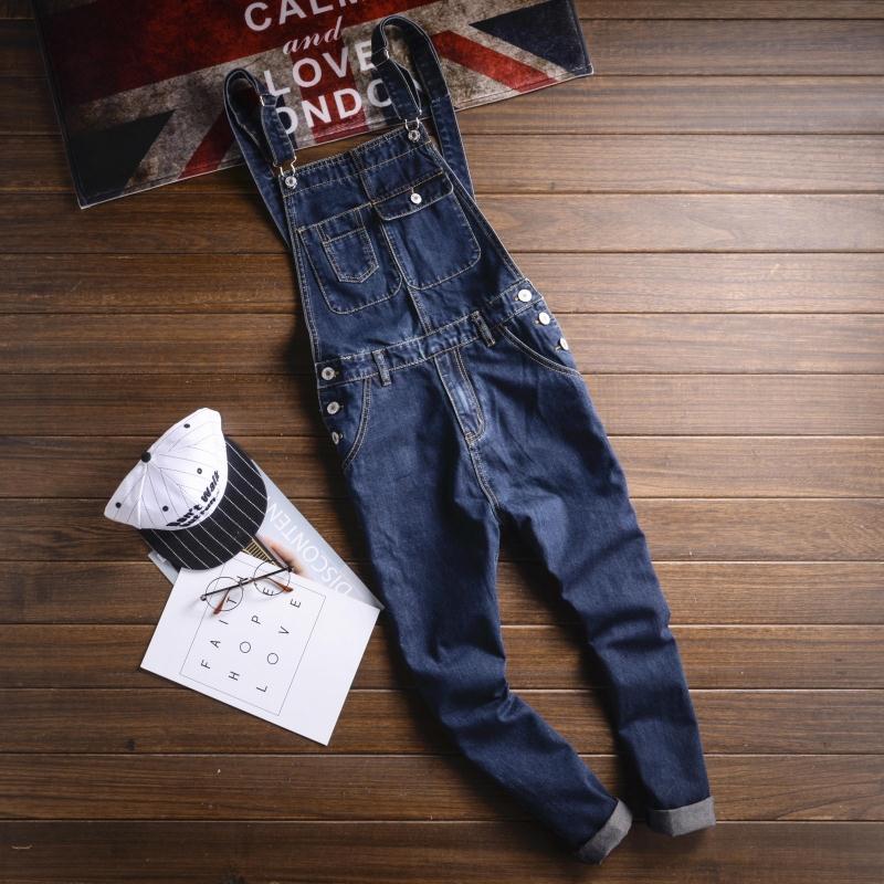 Plus Size Jean Jumpsuit for Men Spring Summer Moto Biker Strap Suspender Ankle Trousers Bib Overalls Denim Overisze Pocket