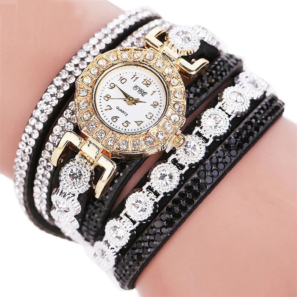 Vrouwen casual analoge quartz armbanden vrouwen strass horloge armband horloge zegarek damski vrouwen horloges reloj mujer: Zwart