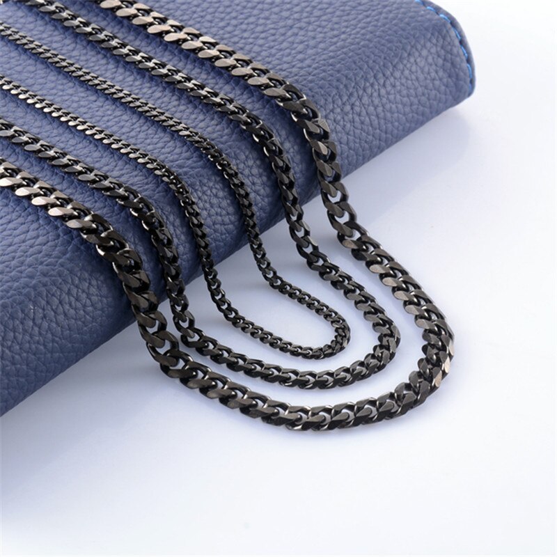 USENSET Cuban Link Chain Black Color Stainless Steel Necklace Tone Punk Charm Jewelry 3MM 5MM 7MM