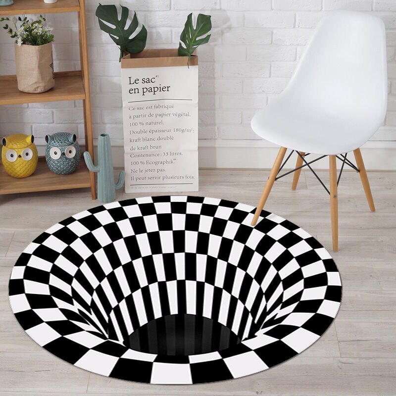 3D Vortex Illusion Terug Tapijt Indruk Tapijt Vloer Pad Indruk Print Bodemloze Gat Mat Ronde Deken Kamer Decoratie