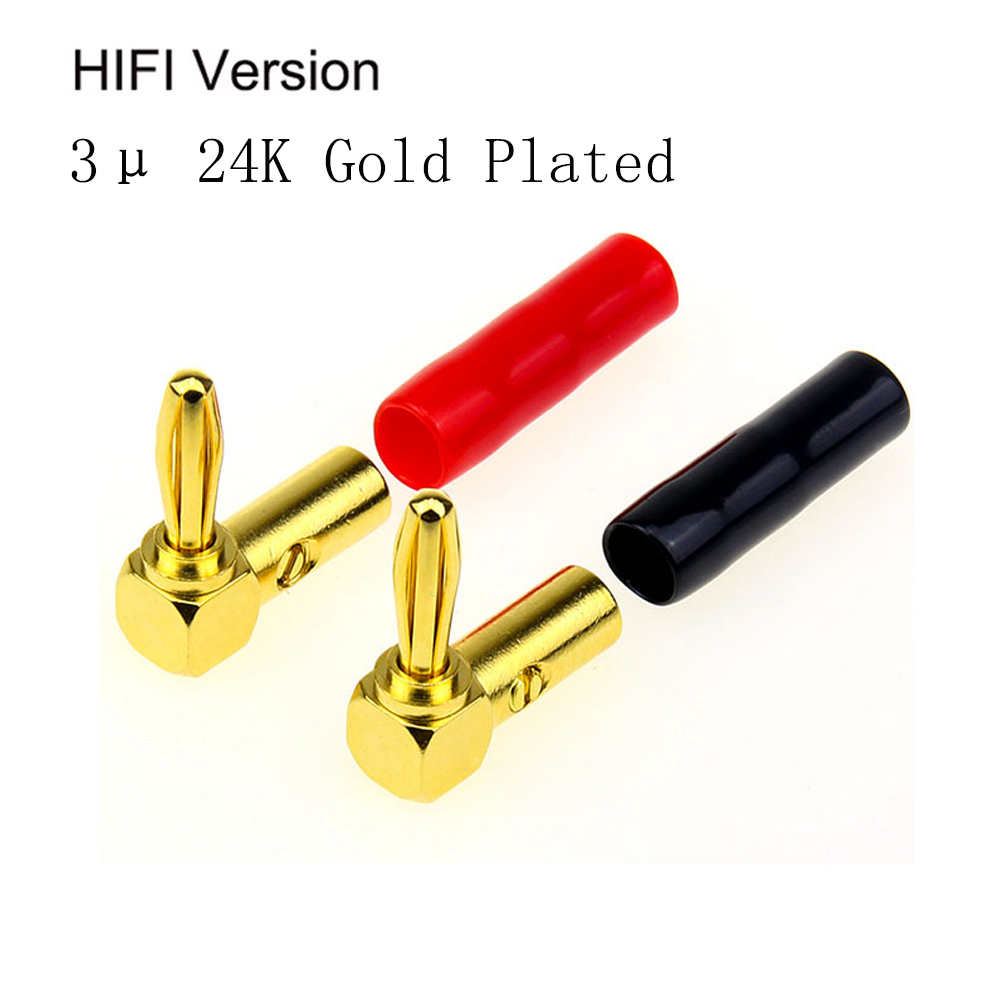 8 Pcs(4 Pairs) HIFI 90 degree banana connetor 3μ 24K Gold plated banana plug Right Angle