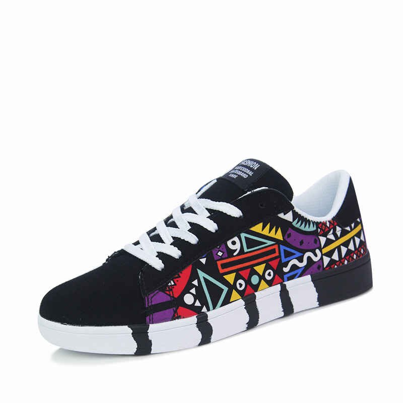 Boardschoenen heren graffiti flats zomer sneakers canvas herenschoenen regenboog man veterschoenen lage heren casual schoen  c63: Zwart / 6.5