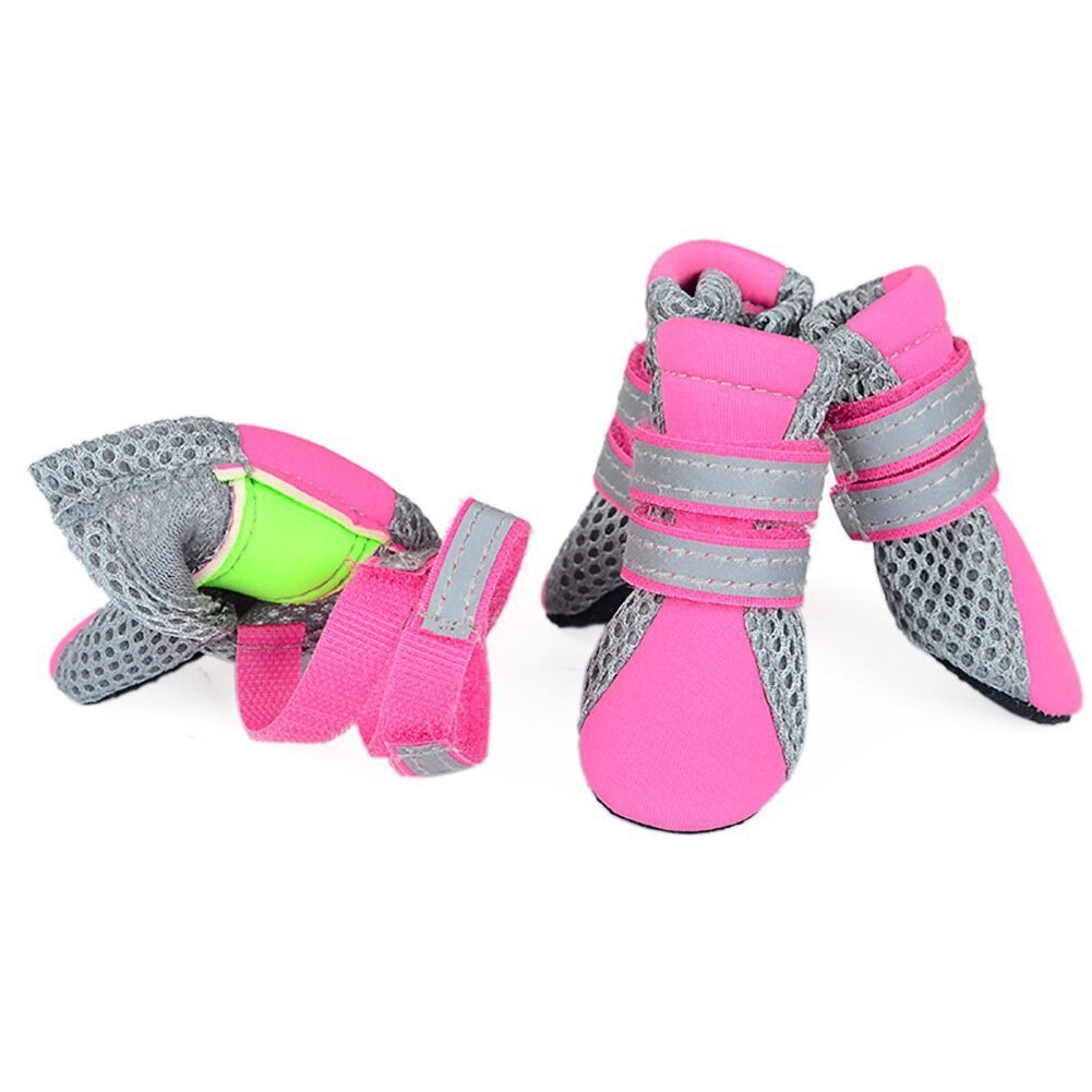 4 Stks/set Hond Schoenen Mesh Ademend Comfortabele Zachte Bodem Schoenen voor Indoor Antislip Schoenen voor Hond Huisdier Schoenen Levert: rose red / XL