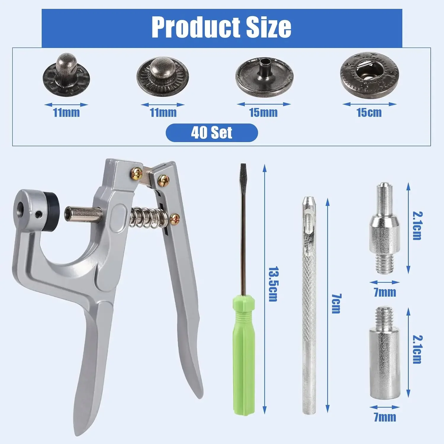 40 jeux de boutons-pression en métal avec pince, bouton de couture, Kit de fixation à pression épais, bricolage artisanal pour l'installation de vêtements à coudre