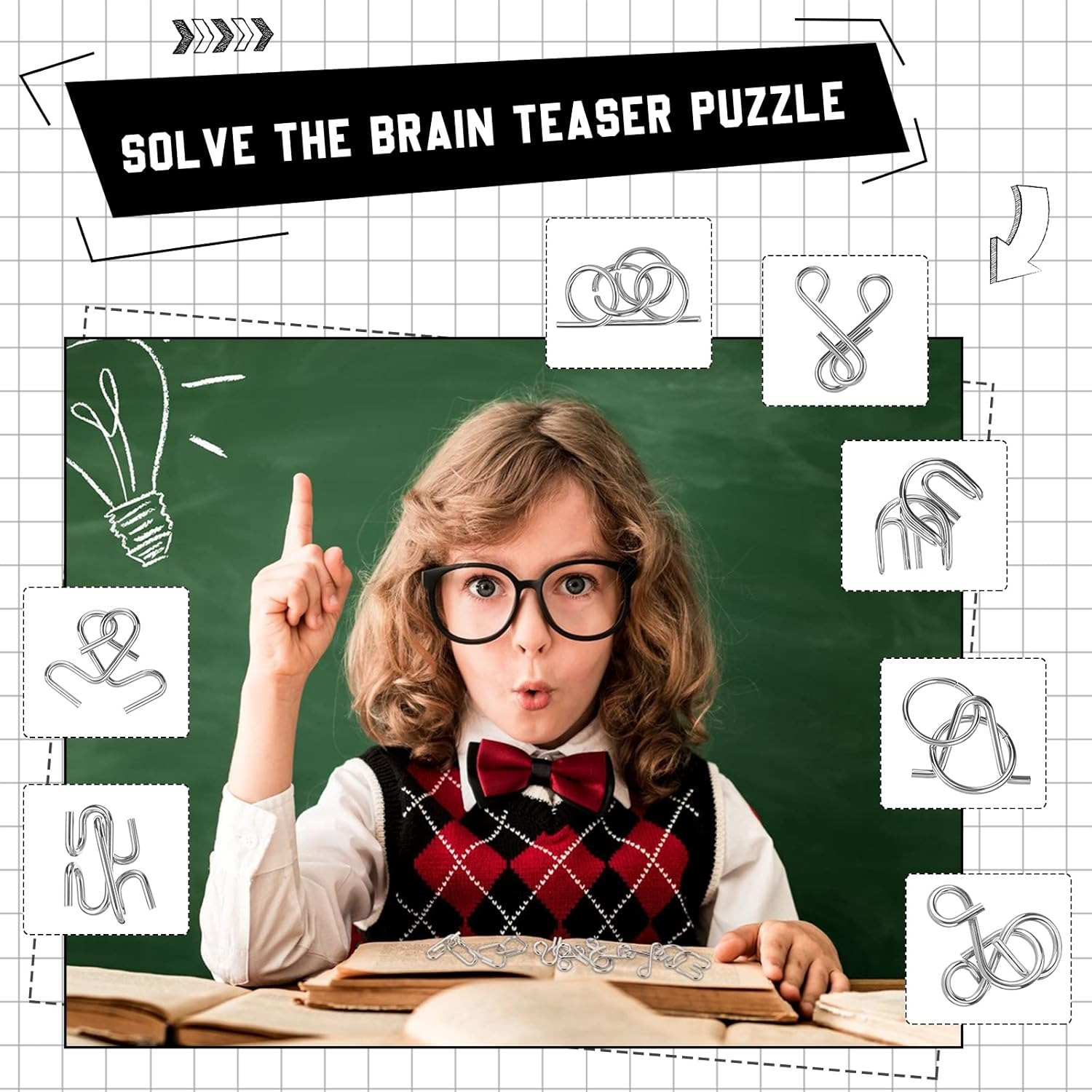 Metal Wire Puzzle Set,Brain Teaser IQ Test Disentanglemen Iron Link Unlock Interlock Game Chinese Ring Magic Trick Toy