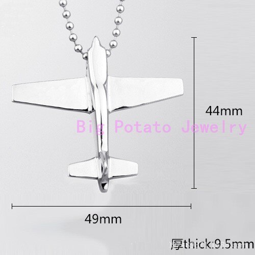 Top Stainless Steel Silver Color Plane Model Aircraft Pendant Necklace Men's Jewelry With Tone Free Chain