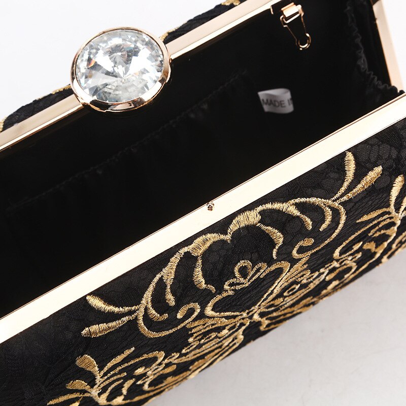 Gedrukt Gouden Borduurwerk Avondtasje Vintage Ketting Schoudertas Messenger Bag Clutch Lady Party Diner Bruiloft Handtassen