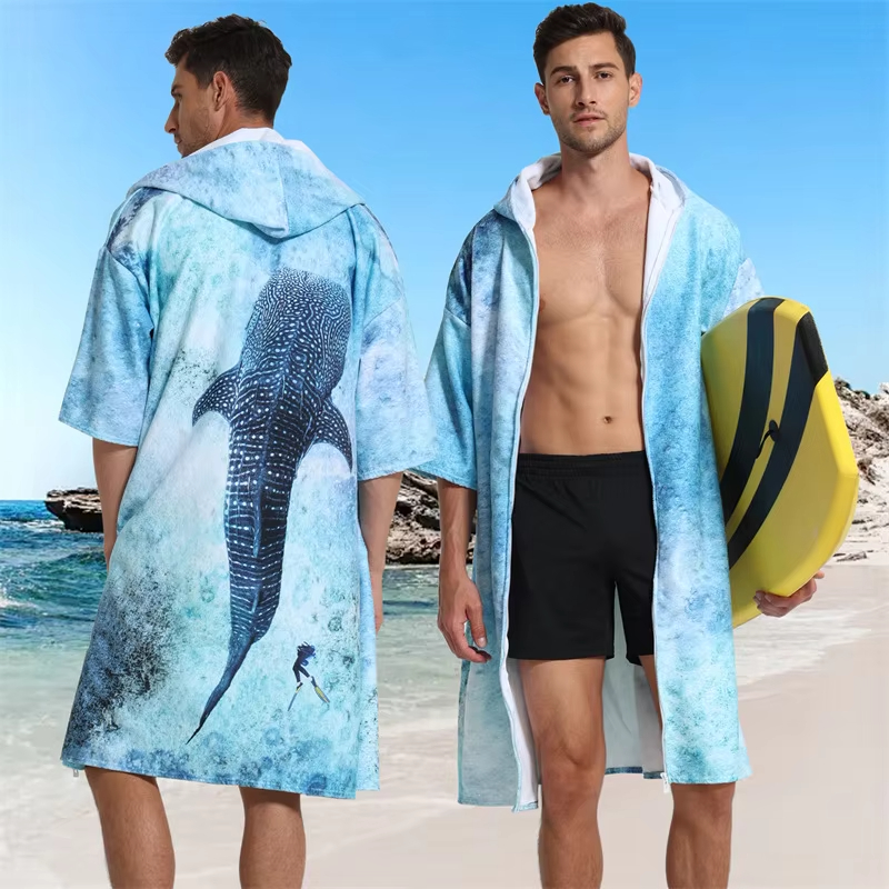 Schnelltrocknender Poncho, bademantel, tauch- und Surfen-Poncho mit kapuze, saugfähiges mikrofaser-badetuch, strandbademantel: Braun