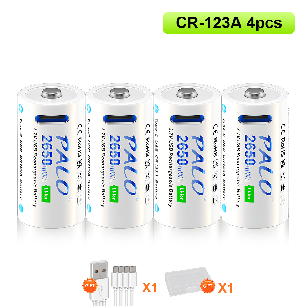 16350 USB CR123A Rechargeable Battery with Type C Port 2650mWh CR123 16340 Batteries Pack RCR123 Lithium Charge for Flashlight: black