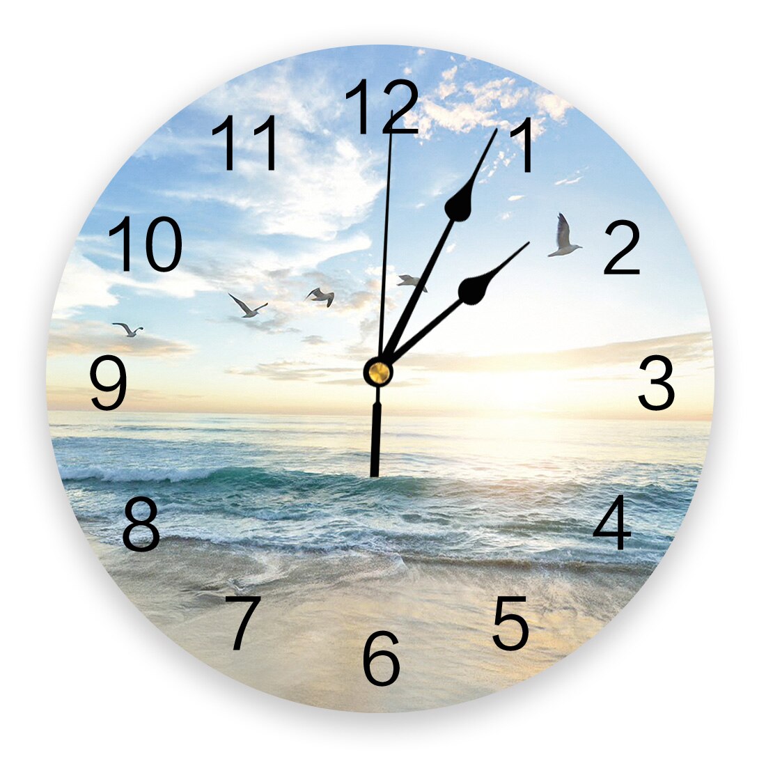 Sunset Sea Nature Scenery Painting PVC Wall Clock Home Decor Bedroom Silent Clock Kitchen Living Room Wall Digital Clock