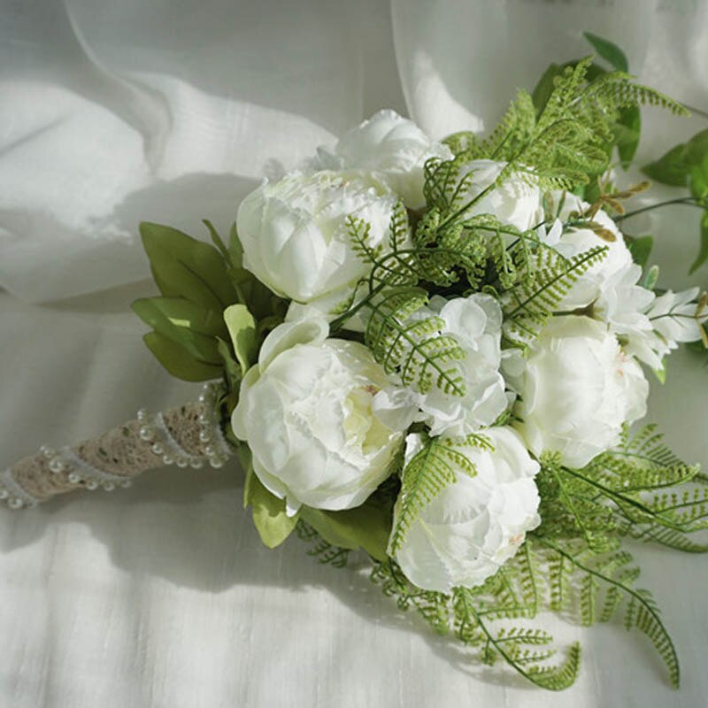 Romantisk vandfald pæon bryllup blomster brude hånd buket kunstig blomsterbuket hvid bryllup buketter ramo de novia