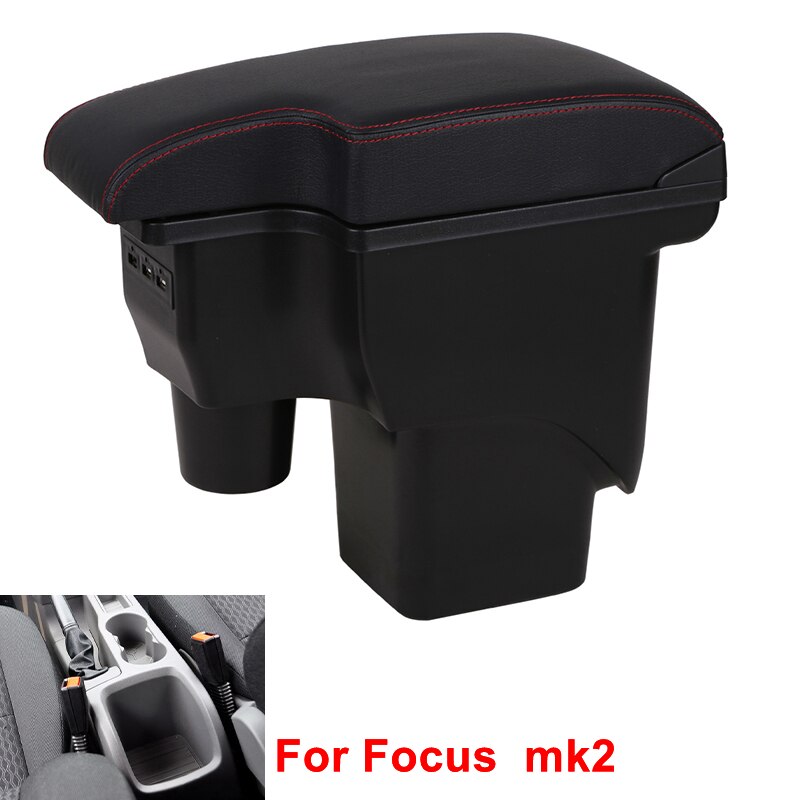 Reposabrazos para Ford Focus Mk2, compartimento central de almacenamiento, accesorios de decoración de estilo de coche, doble capa, gran espacio: A1 black leather