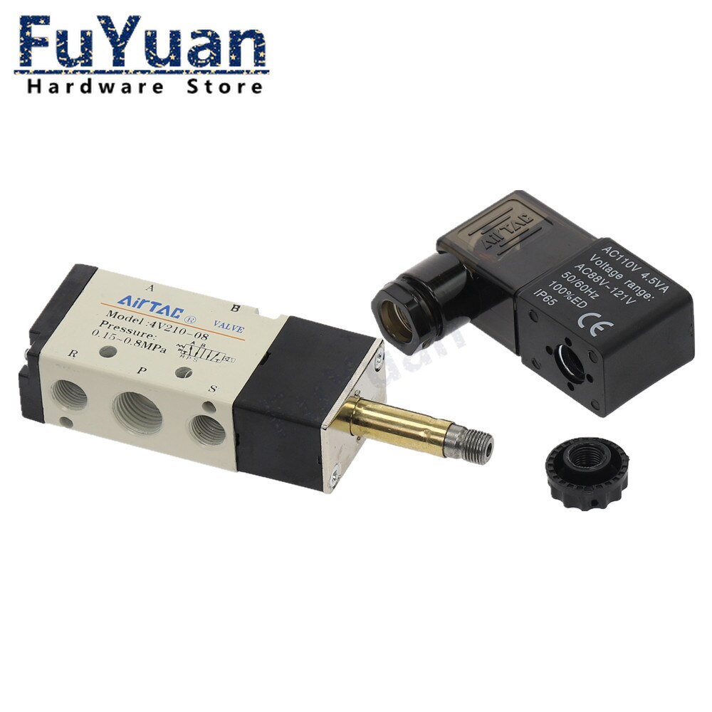 Pneumatic Electric Solenoid Valve 5 Way 2 Position Control Air Gas Magnetic Valve 12V 24V 220V Coil Volt 4mm-12mm Hose Fittings