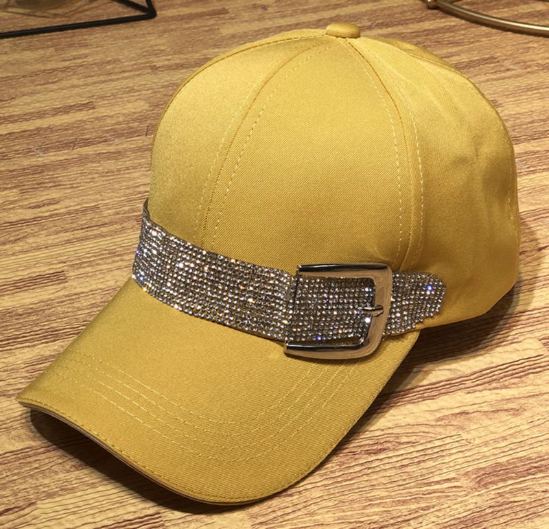 rhinestone belt baseball hat cool spring summer autumn hat solid color crystal baseball hat: yellow