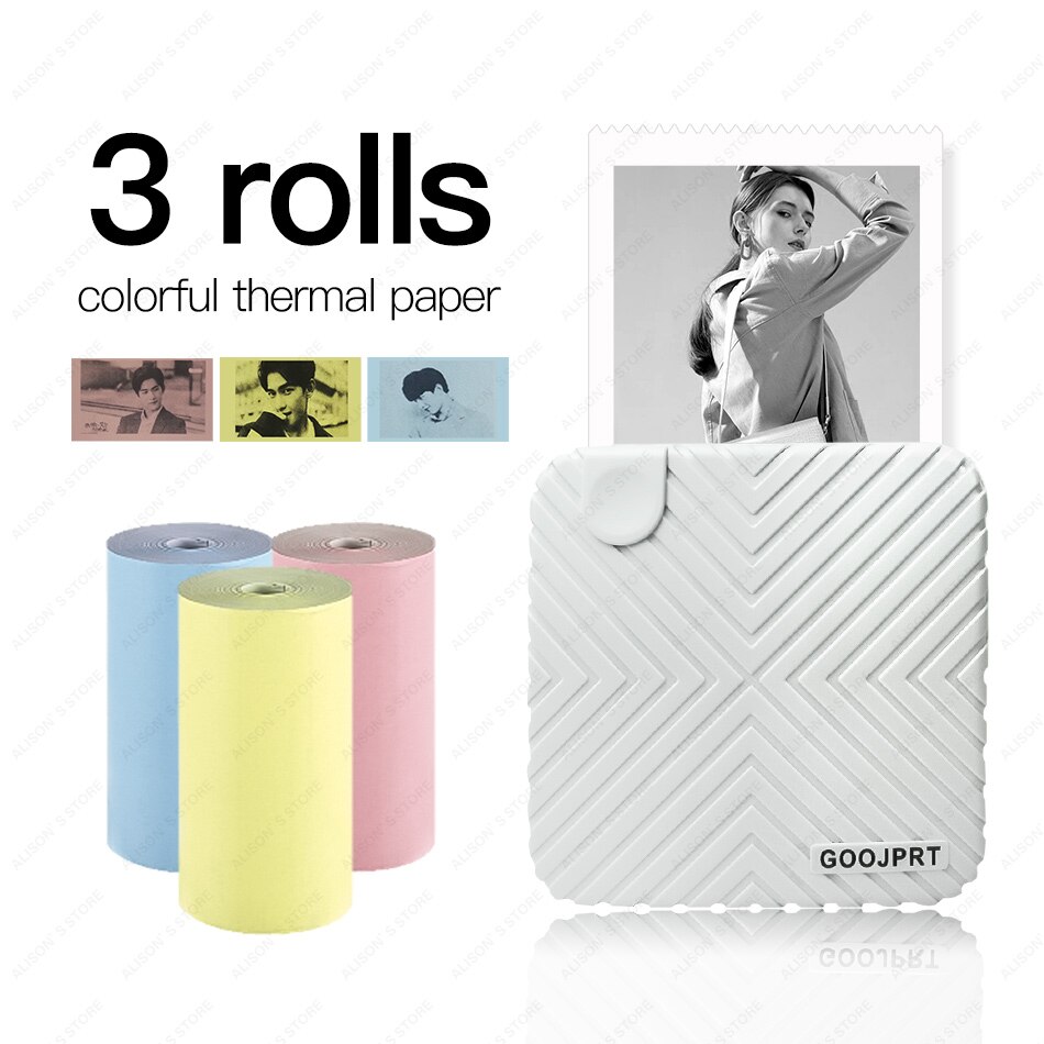 Mini Pocket Photo Printer Mobile phone Photo Printer Portable Handheld Printer for iOS and Android System for Kids Children: WH add 3 Color Paper