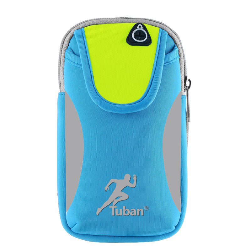 Brazalete para correr, funda para deportes al aire libre, soporte Universal para teléfono móvil, bolsa de brazo para teléfono con orificio para auriculares, correa elástica: blue green