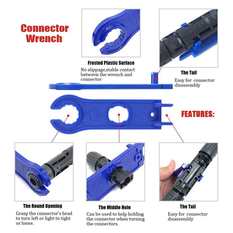Herramientas de prensado Solar para Cable de Panel Solar PV de 2,5-6,0mm, 10 uds, conectores de Cable de Panel Solar macho y hembra, llave de conector Solar