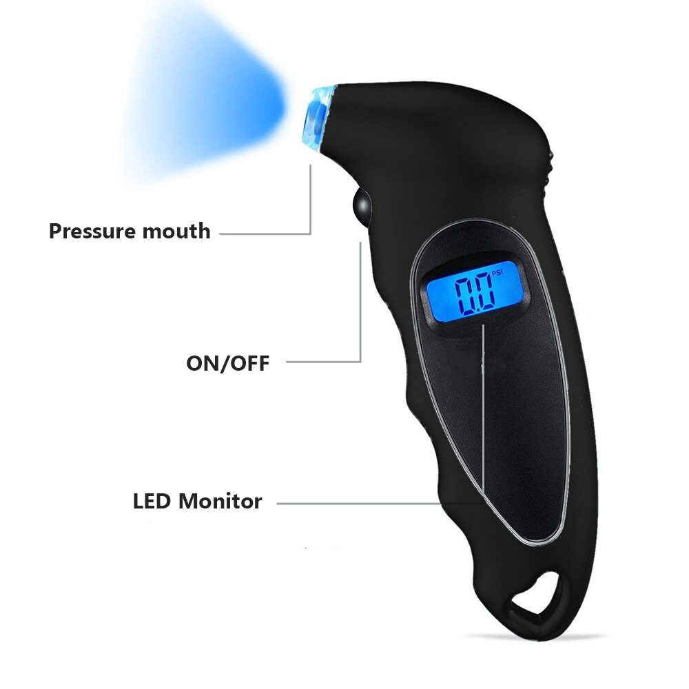 Reifen Luft Manometer Meter Elektronische Digital Lcd Auto Reifen Manometer Barometer Tester Werkzeug für Auto Auto Motorrad: Schwarz Farbe