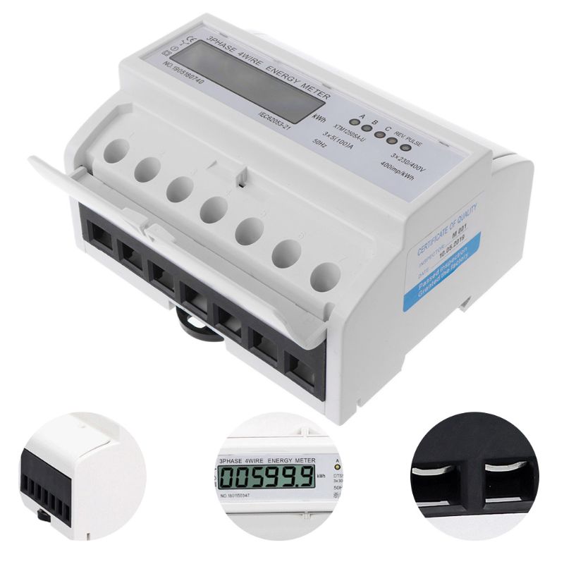 3 Phase 4 Wire Electric LCD Display Digital Energy Meter Calibrated For DIN Rail Power Meters 50/60HZ