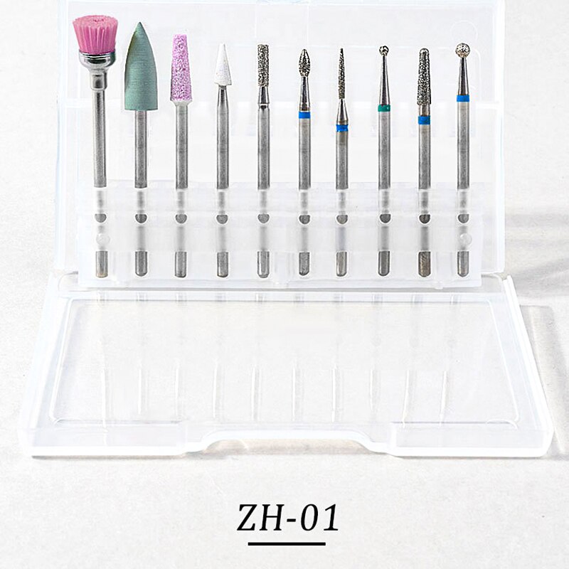 10 Stks/set Wolfraam Staal Legering Slijpen Bit Keramische Nail Bits Cuticle Schoonmaken Diamant Nagel Boor Set Pedicure Manicure Tool: ZH-01