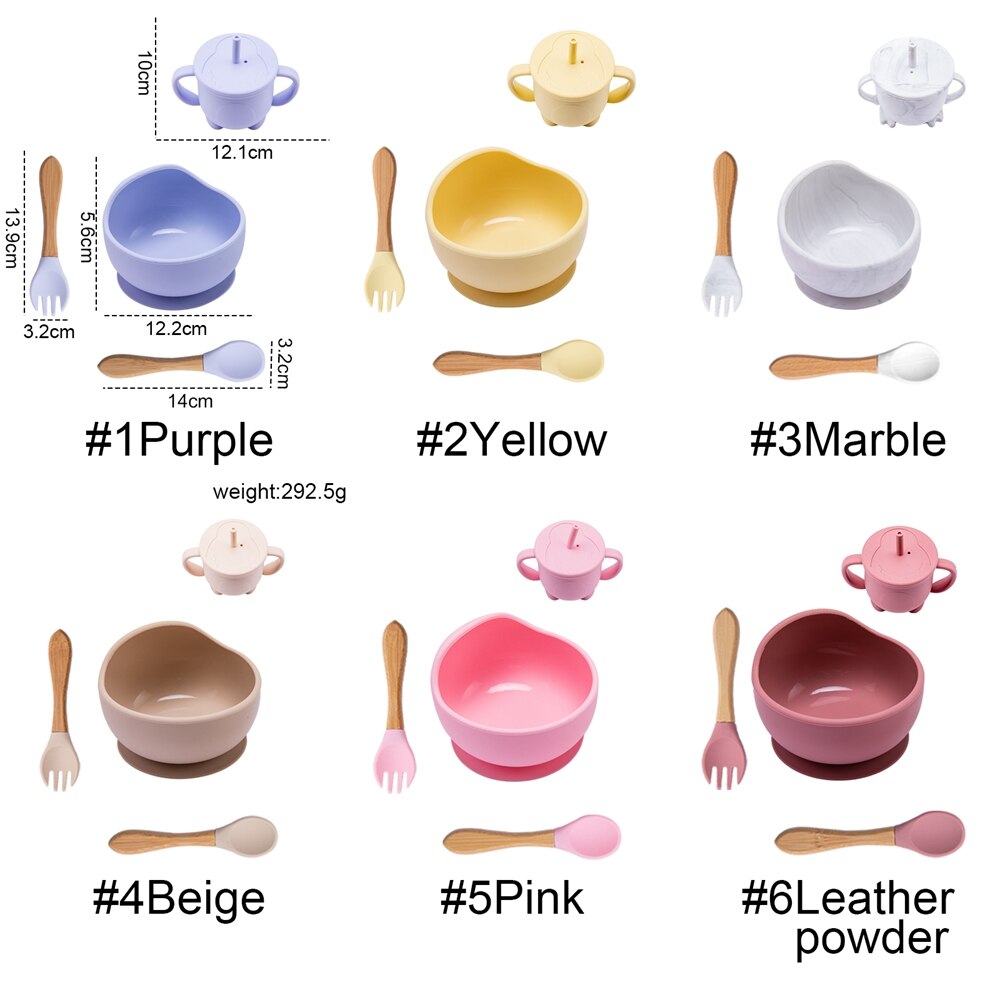 Tazón de silicona para bebé, vajilla con ventosa fuerte, taza de paja, tenedor, cuchara con forma de dibujos animados, juego de alimentación para niños sin BPA