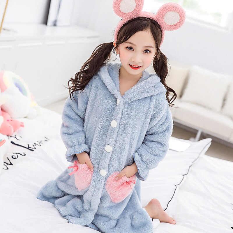 LZH Autumn Winter Thick Flannel Children's Pajamas Warm Hooded Nightdress For Girls Home Wear Nightgown For Kids 4-12 Years