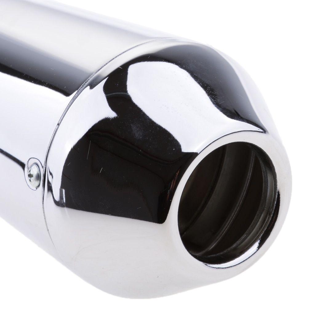 Universal motocicleta shorty tubo de escape silenciador 17 long chrome longo cromo prata