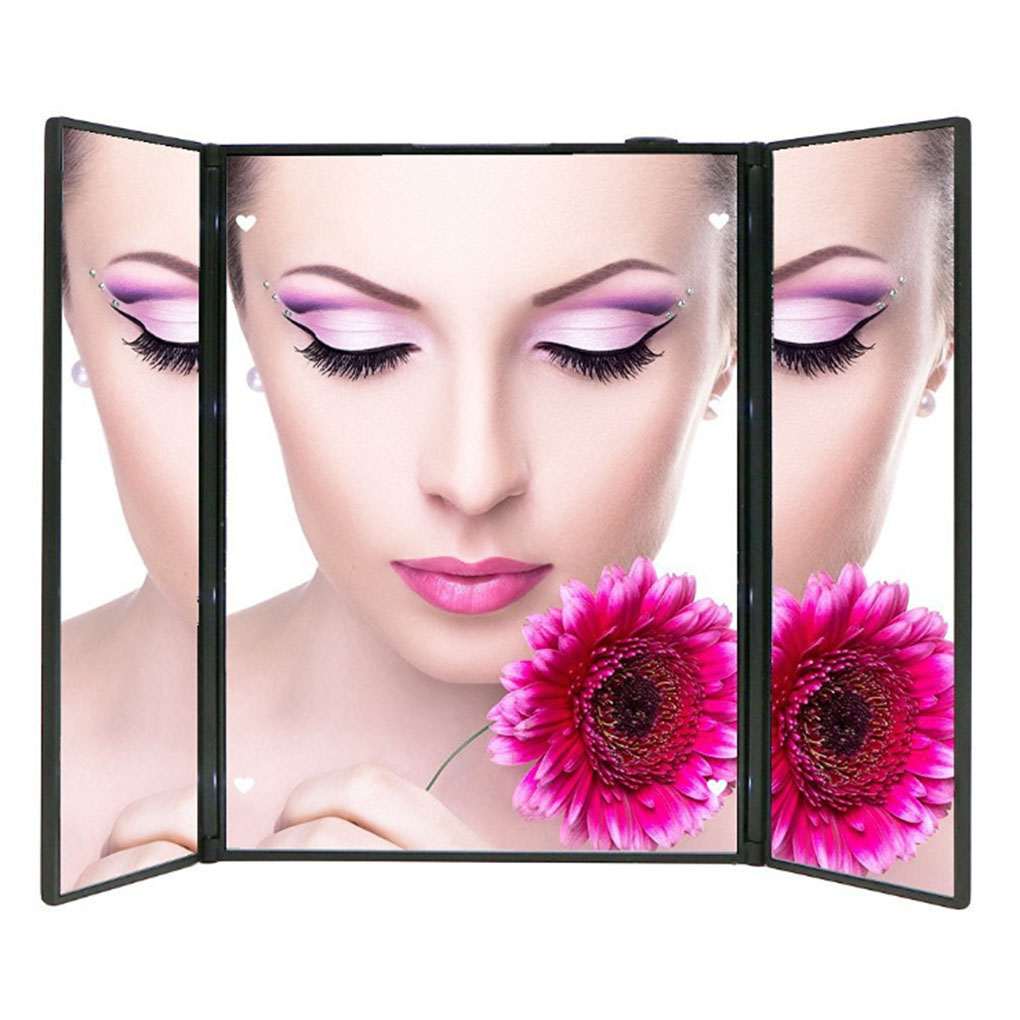 Tri-sided Foldable Makeup Mirror 3-Folding Portable 8 LED Light Beads Cosmetic Tabletop Mirror Beauty Supplies