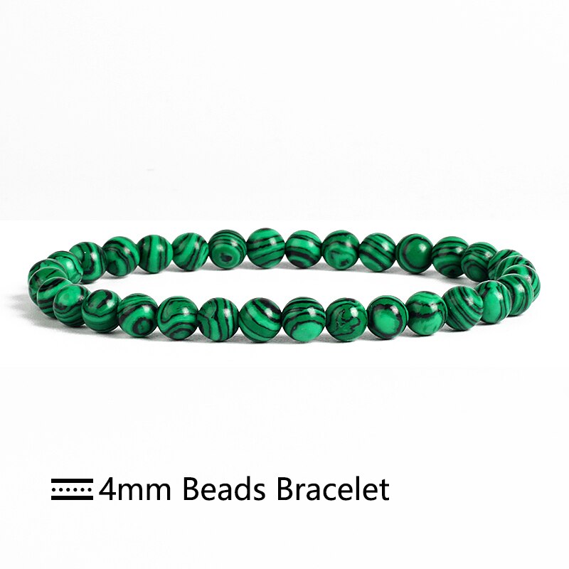 Malachite Beads Bracelet 4/6/8/10mm Natural Stone Peacock Malachite Beaded Handmade Bracelet Bangles Jewelry Women Men: 4mm / 17cm-6.69inch