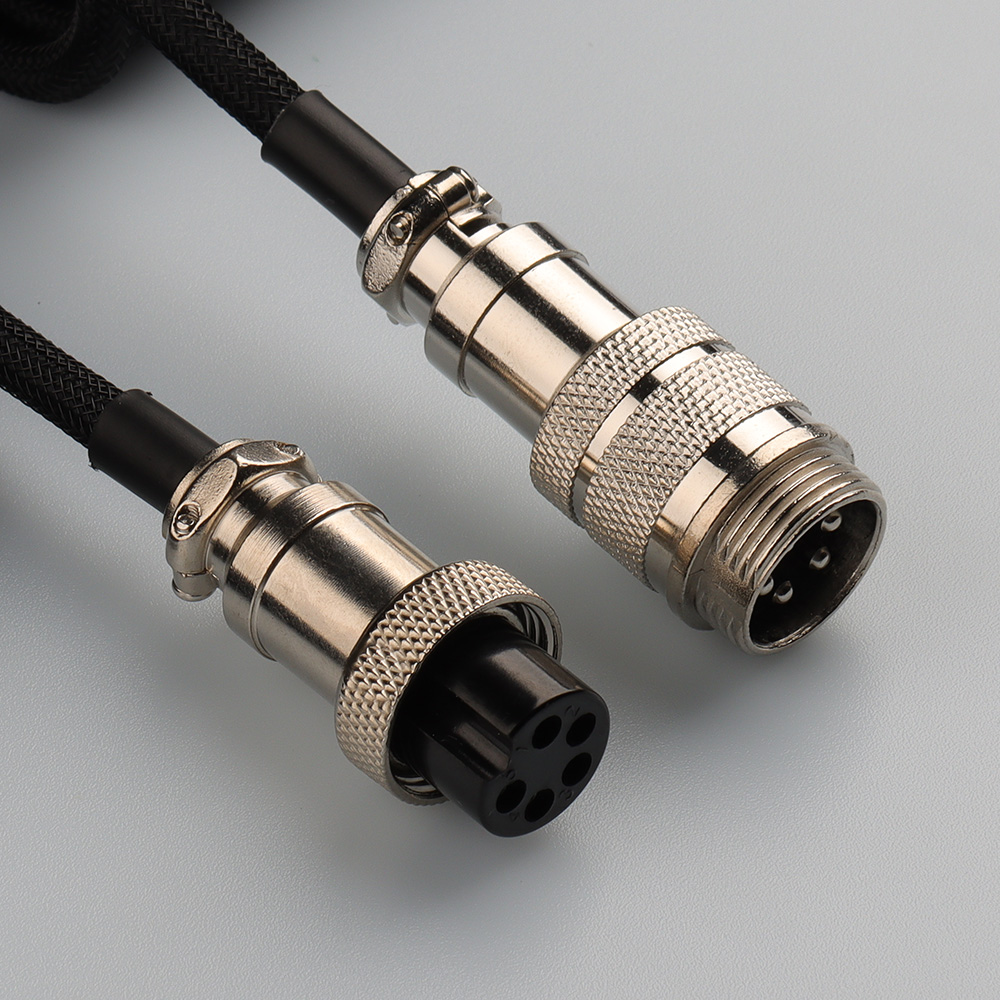Cable de teclado Usb en espiral LANO, teclado en espiral negro, Cable Usb tipo C, conector de aviador de Metal, Cable de teclado Usb GX16 para juegos