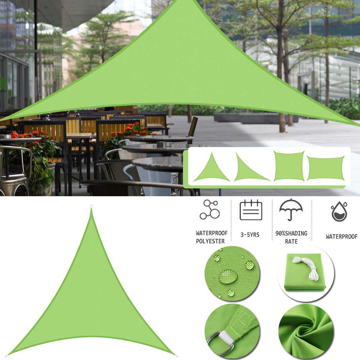 300D Waterproof Sun-Shelter SunShade Sail Outdoor Rectangle Shade Sail Garden Canopy Yard Sail Beach Awning Shade Cloth Green