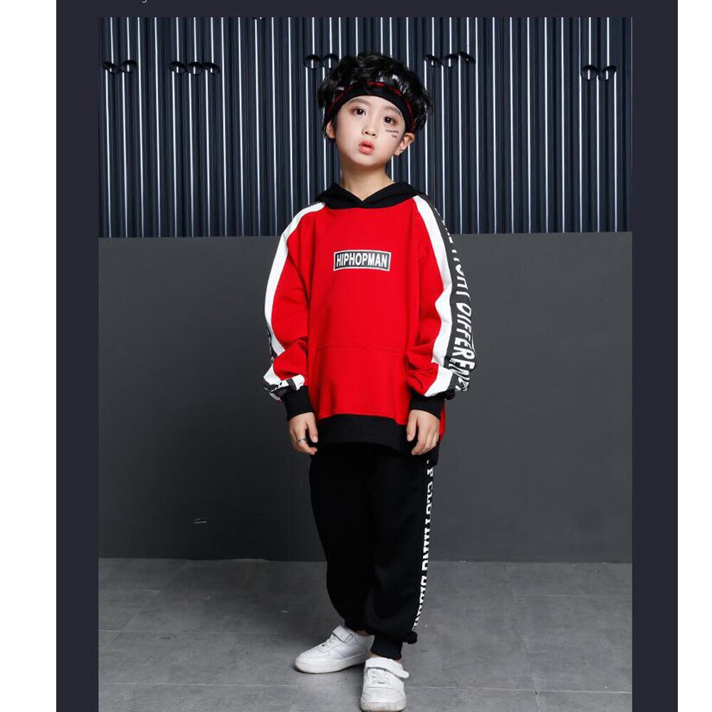 Rouge filles salon Jazz Hip Hop danse Performance Costumes à capuche chemise hauts pantalons enfants garçons danse vêtements tenues scène porter