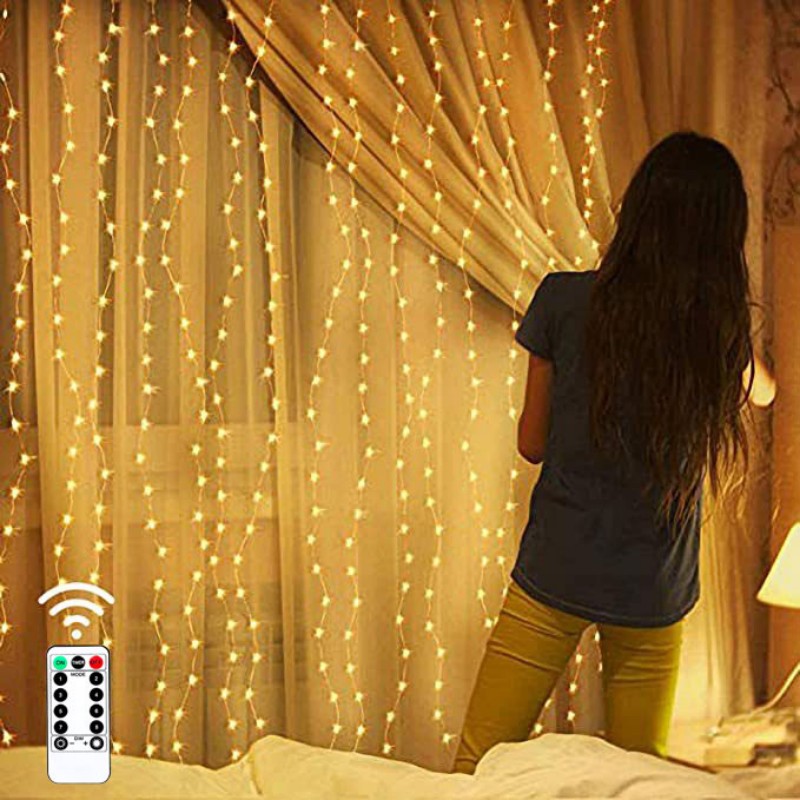 Led Gordijn String Lights Slinger Festival Kerst Decoratie Usb Afstandsbediening Bruiloft Sprookjesachtige Verlichting Voor Slaapkamer Huis: L / Deep Sapphire