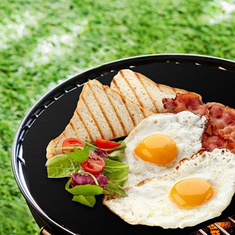 2pcs Non-Stick BBQ Grill Mat Round Shape Reusable Picnic Cooking Barbecue Baking Sheets Mats Outdoor Baking Tools