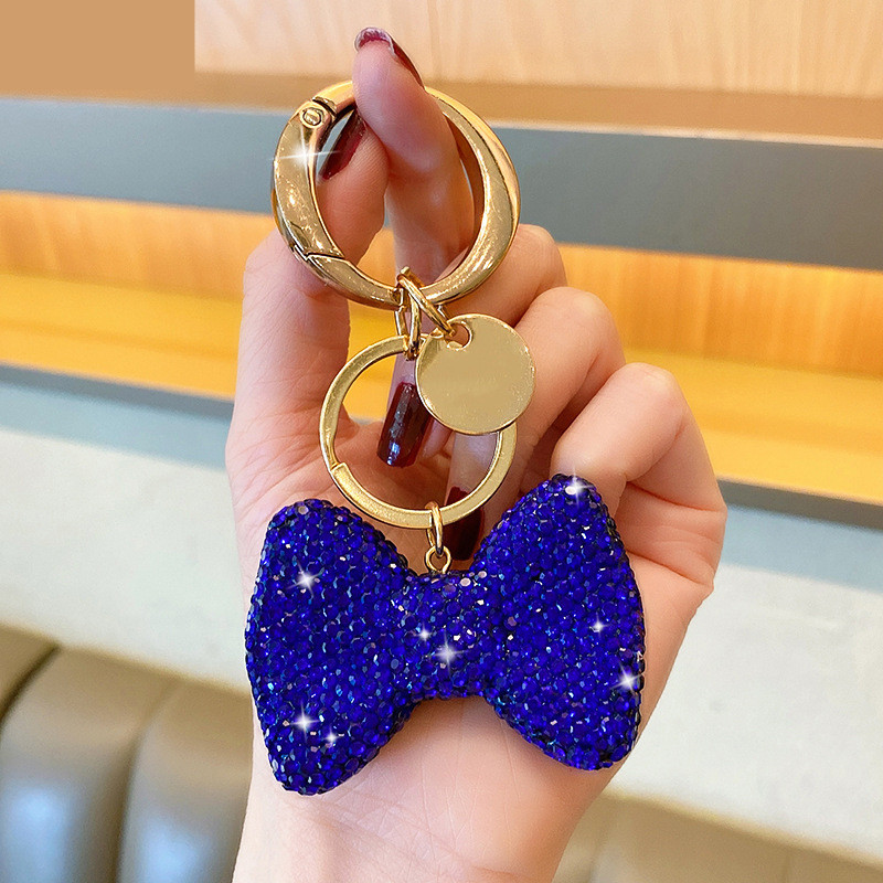Crystal Bow Keychain Metel Buckle Key Ring Women Men Car Key Chains Shining Full Rhinestone Handbag Pendant Keyring: Blue