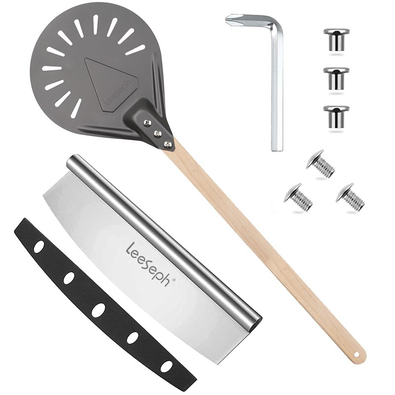 Pizza Turning Peel &amp; Pizza Cutter Perforated Pizza Peel with Detachable Handle and Pizza Cutter Pizza Paddle for Pizza Oven: 10"