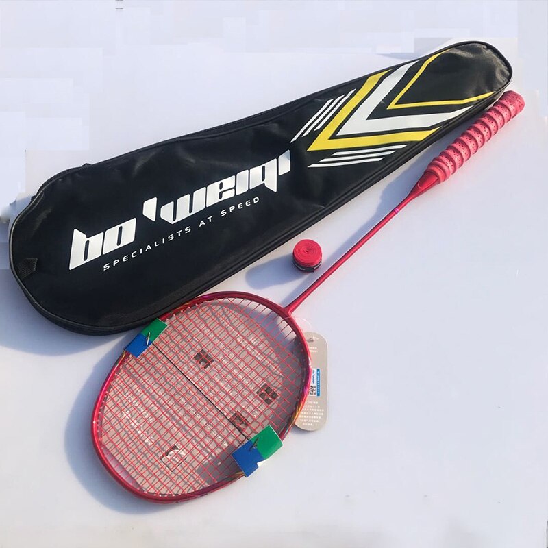 8u profissional 100% raquete de badminton carbono 24-30 lbs g5 ultraleve ofensiva raquete de badminton treinamento esportes com saco: Red
