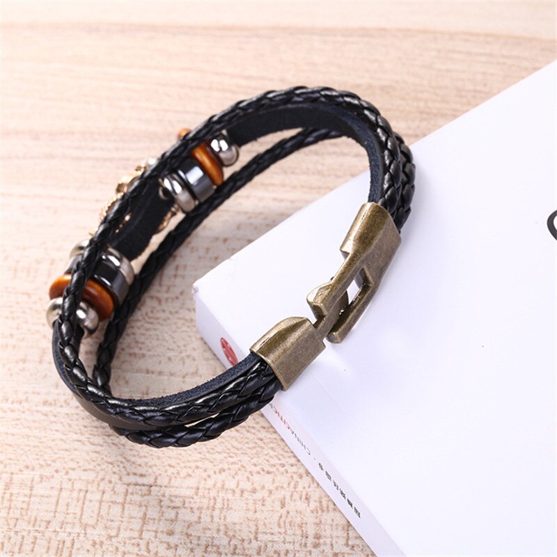 Zoshi pulseira de couro pu com design original, pulseira de coruja de strass com contas, moda feminina, pulseira casual para homens