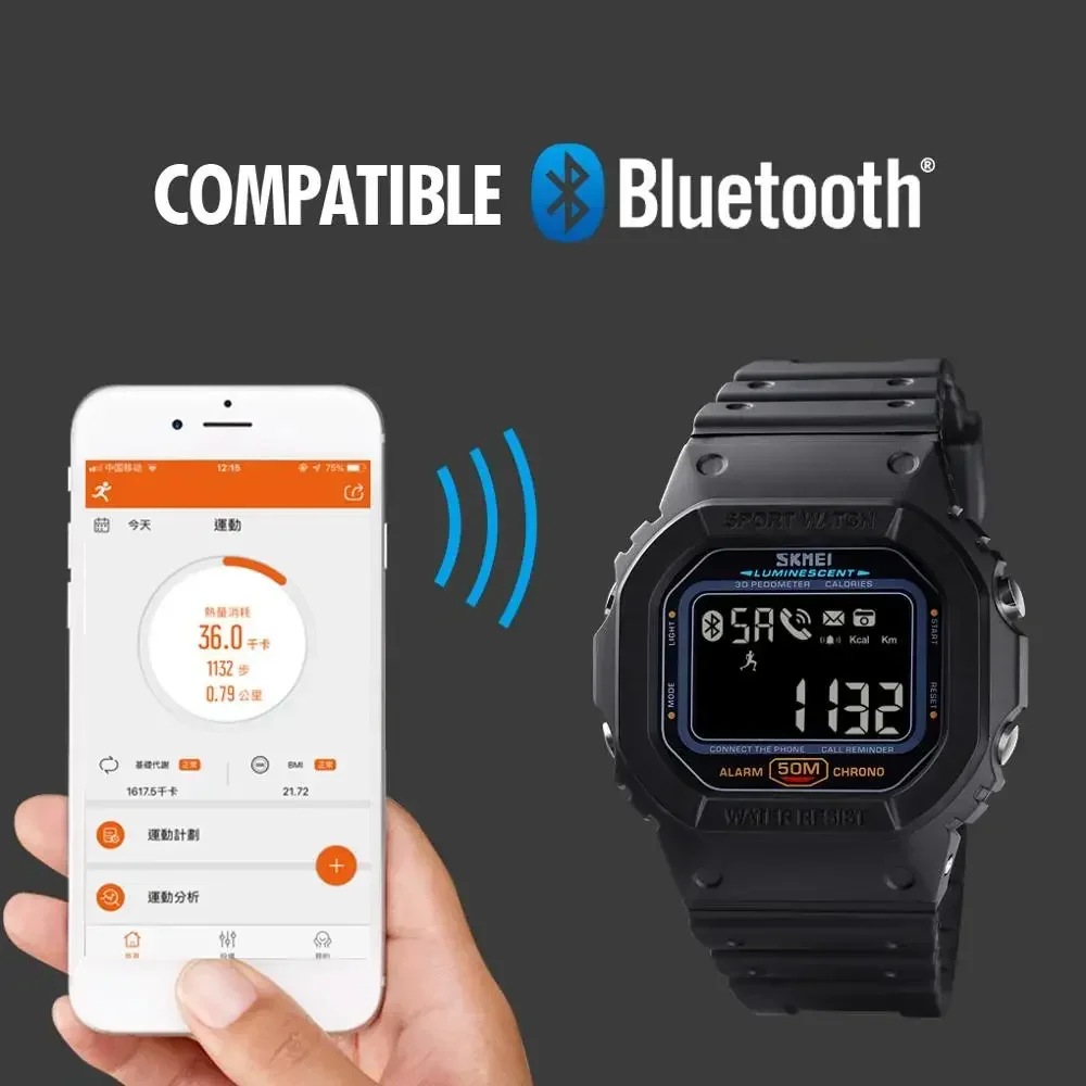 Reloj Digital deportivo SKMEI 1629 con podómetro rastreador de calorías para Iphone Huawei Xiaomi reloj masculino relojes de pulsera Bluetooth para hombre