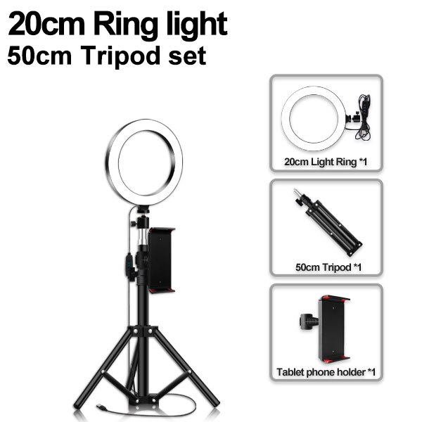 10 inch ringlamp met statief, telefoonhouder voor ipad, fotografie, studiovideo, led-ringlamp 5600k met usb-aansluiting voor make-up: Wit