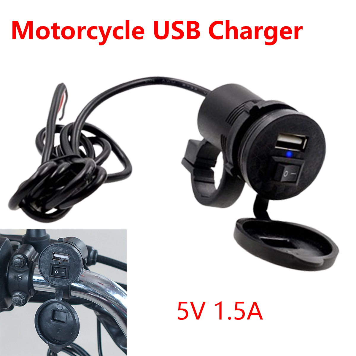 5V 1.5a Enkele Poort Motorfiets Usb Oplader Met Switch 12V Waterdichte Auto Opladen Accessoires Voor Motor Ipad Mobiele Telefoon