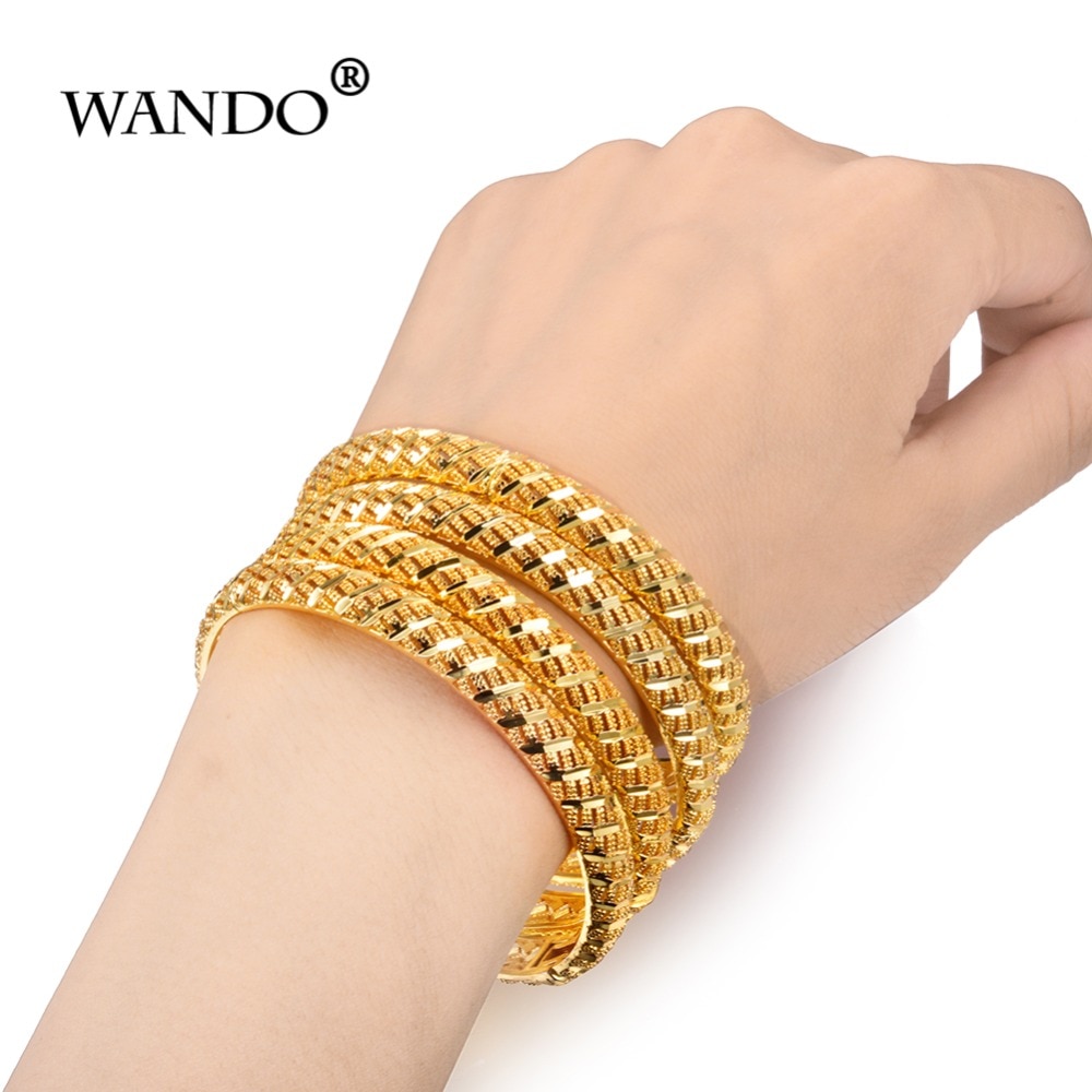 Wando 4 pièces De Mariage Couleur Or Bracelets pour Femmes Mariée Bracelets Éthiopien/france/Afrique/Dubai Bijoux (A: fermé) B: Ouvert