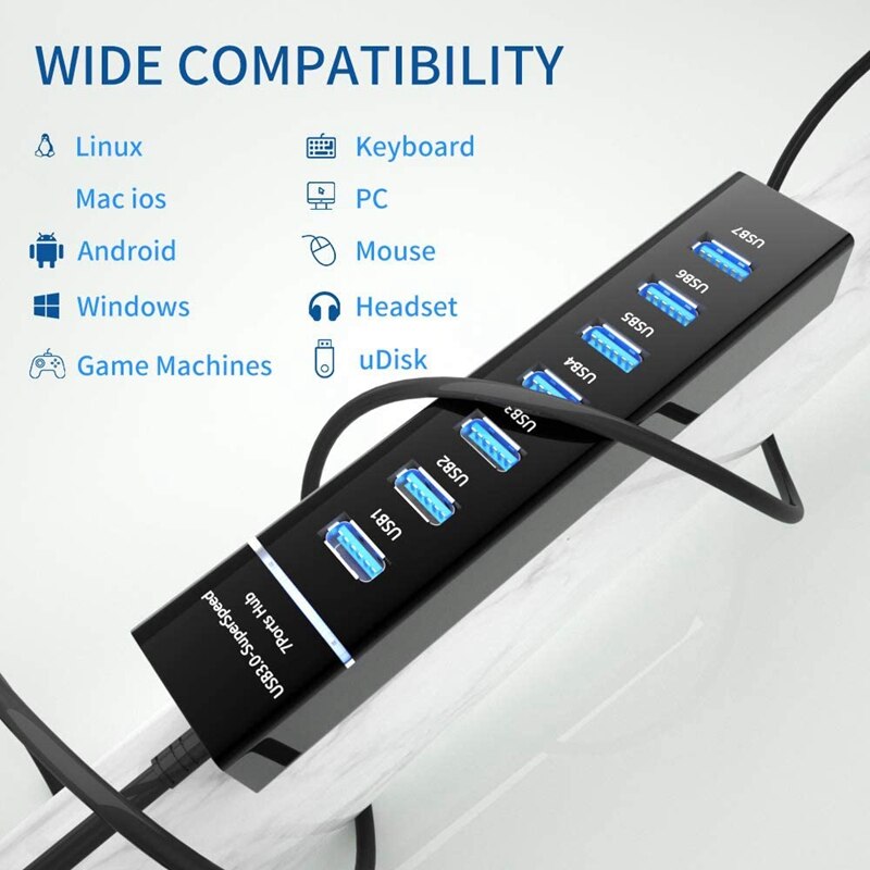 Usb Hub 3.0 7-Port Usb Data Hub Splitter Voor Pc
