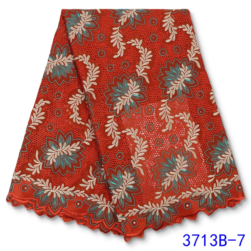 African Cotton Lace Fabric Lace Swiss Voile Lace Nigerian Dry Lace Fabrics With Stones Sewing YA3713B-1: Picture 7